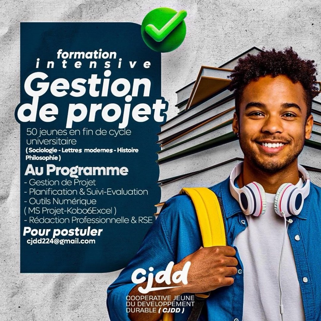 CJDD : 50 jeunes sélectionnés pour une formation gratuite en Gestion de Projet, Suivi &&nbsp;Évaluation